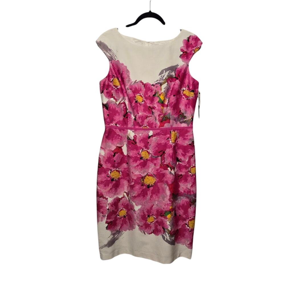 David Meister NWT Womens Pink Floral Sheath Dress Sz 10 Cap Sleeve Career Work
